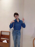 百圖betu女裝春季新款襯衫復古翻領(lǐng)寬松長(cháng)袖牛仔衫女2401T35 牛仔色 M 曬單實(shí)拍圖