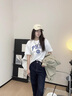 哈吉斯（HAZZYS）女裝 2025夏季新款女士【PHIZ系列】印花寬松短款圓領(lǐng)T恤女 米黃色OW M (160/84A 38) 曬單實(shí)拍圖