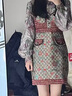 LULUALWAYS冬季新款復(fù)古拼接口袋提花小香風(fēng)連衣裙 紅色 M 曬單實拍圖