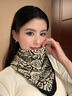 絲巾女士春夏磁吸扣三角巾護頸小方巾秋冬保暖圍脖圍巾送女生禮物 柔美山茶花 曬單實(shí)拍圖
