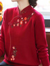 俞兆林（YUZHAOLIN）中老年女裝本命媽媽紅色毛衣女秋冬裝婚宴禮服2025新款經(jīng)典款式 酒紅 上衣 5XL 建議160-175斤穿 曬單實(shí)拍圖