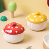 ezicok 蒸蛋碗帶蓋碗雙耳碗陶瓷碗小碗烘焙燉盅烤碗可愛(ài)蘑菇碗分格盤(pán) 蒸蛋碗2件套-紅色+黃色 曬單實(shí)拍圖