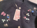 伊芙麗（eifini）伊芙麗圓領(lǐng)復(fù)古手工刺繡花朵毛衣外套2024秋季新款針織衫上衣女 深灰 170/95CM/XL 曬單實(shí)拍圖