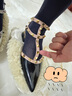 達芙妮（DAPHNE）鉚釘高跟涼鞋女款夏季2025年新款裸色包頭羅馬尖頭粗跟涼鞋 黑色 34 曬單實(shí)拍圖