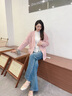 香影粉色溫柔風(fēng)軟糯毛衣外套女2025秋季新款提花寬松v領(lǐng)針織開(kāi)衫 粉紅 S 曬單實(shí)拍圖