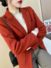 塔馳密司 TOUCH MISS 日系小西裝女小辣椒磚紅色修身羊毛加厚外套西服上衣 磚紅色 L 曬單實拍圖