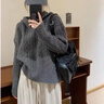 派吉鯊毛線衣秋冬2025款連帽復(fù)古日系慵懶寬松軟糯針織衫上衣 灰色 S 80-95 曬單實(shí)拍圖