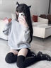 ICH MODE衛(wèi)衣女美式圓領(lǐng)灰色秋季2025年新款寬松慵懶純色潮流套頭外套上衣 淺灰色 2XL 曬單實拍圖