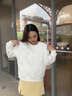 AEMAPE2025春秋新款刺繡釘珠長(zhǎng)袖空氣層衛(wèi)衣女寬松休閑圓領(lǐng)露肩袖上衣 白色 L (105-115斤拍) 曬單實(shí)拍圖