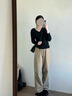 LDBE針織V領(lǐng)打底衫女2025新款秋冬加絨修身設計感軟糯針織毛衣內搭春 米杏色 L 【110-125斤】 曬單實(shí)拍圖