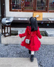 富羅迷女童連衣裙冬季加絨保暖新中式紅色禮服裙兒童公主裙 紅色 120cm  曬單實(shí)拍圖