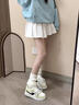鉑吶苓女鞋休閑板鞋2025春季新款國潮小眾面包鞋女ins潮流百搭休閑板鞋 白淺黃【38碼】 曬單實(shí)拍圖