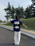 STA25FW春夏新款花朵玫瑰印花男女生純棉寬松重磅t恤情侶裝短袖上衣 藏青色 L 曬單實(shí)拍圖