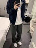 安初夏美式復(fù)古藏青色哈林頓夾克男女款vintage飛行員外套潮牌街頭上衣 深藍(lán)色 2XL 曬單實拍圖