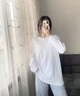 QGF純棉打底T恤女新款chic純色設計感寬松百搭休閑學(xué)生情侶長(cháng)袖上衣 白色 M 曬單實(shí)拍圖