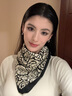 絲巾女士春夏磁吸扣三角巾護頸小方巾秋冬保暖圍脖圍巾送女生禮物 柔美山茶花 曬單實(shí)拍圖