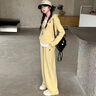 皮爾卡丹（pierre cardin）韓國女童洋氣連帽衛衣套裝2025春秋季女孩假兩件闊腿褲運動(dòng)兩件套 黃色 160 cm 曬單實(shí)拍圖