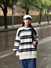乖米豆撞色條紋水貂絨毛衣女秋冬加厚寬松慵懶針織打底衫軟糯馬海毛上衣 圖片色 M 建議95-105斤 曬單實(shí)拍圖
