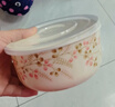 五和（WUHE）保鮮碗三件套泡面碗密胺餐具桃花帶飯盒仿瓷圓形通用帶蓋湯碗 桃花保鮮碗（中） 曬單實(shí)拍圖