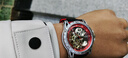 光邁新款手表男士雙面鏤空飛輪防水全自動(dòng)機械男表商務(wù)休閑新概念腕表 銀殼烈焰紅 曬單實(shí)拍圖