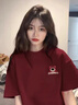 Jret百搭時尚潮流可愛草莓熊短袖T恤女春季寬松學院風百搭上衣ins 優(yōu)質(zhì)版玫紅色 M 建議100斤內(nèi) 曬單實拍圖