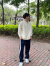 V37純色拉鏈翻領(lǐng)衛衣男2025新款春秋季日系復古潮牌寬松bf風(fēng)情侶外套 米白色 3XL 曬單實(shí)拍圖