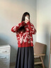 玖姿·安娜蔻慵懶風(fēng)提花圓領(lǐng)落肩寬松羊毛針織衫女春季紅色毛衣本命 花大紅 S 曬單實(shí)拍圖
