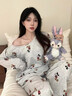 另約春秋日系ins卡通露肩甜美長袖睡衣女韓版寬松大碼休閑家居服套裝 6310 小米奇 M 曬單實拍圖