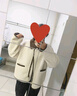 唐獅（TonLion）2024女翻領(lǐng)拼接女仿羊羔絨短款外套 淺杏色 M  曬單實(shí)拍圖