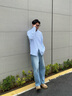TOMMY JEANS【棉麻混紡】25新款春夏男裝純色休閑中性簡約襯衫外套20875 淡藍(lán)色C3Q L 曬單實(shí)拍圖