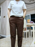 矜持范褲子女春秋工裝小清新加絨哈倫小腳顯瘦洋氣文藝休閑褲女 咖啡色 【春秋】 薄款 L 建議101-115斤 曬單實(shí)拍圖
