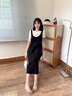 clotho Rennie品牌女裝法式連衣裙女2025夏季新款時尚簡約氣質(zhì)寬松顯瘦背帶裙 黑加白 M 曬單實拍圖