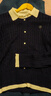 衣香麗影藏青色學(xué)院風(fēng)針織衫女新款時尚拼色娃娃領(lǐng)上衣 藏青色 M 曬單實拍圖