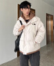 唐號假兩件棉服男款冬季寬松休閑加厚保暖棉衣外套日系潮流連帽棉襖子 8809杏色 M 曬單實(shí)拍圖