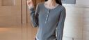 森馬（Semir）長袖t恤女短款修身顯瘦內(nèi)搭2025年春新款撞色假兩件打底衫亨利領(lǐng) 黑白色調(diào)00391 M 160/84A 曬單實拍圖