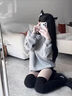 ICH MODE衛(wèi)衣女美式圓領(lǐng)灰色秋季2025年新款寬松慵懶純色潮流套頭外套上衣 淺灰色 2XL 曬單實拍圖