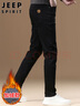 JEEP SPIRIT吉普牛仔褲男秋冬季純色休閑褲子男修身牛仔長(cháng)褲 黑色加絨 29 曬單實(shí)拍圖