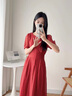 clotho Rennie品牌女裝小個(gè)子連衣裙女中長(zhǎng)款2025夏季新款韓版氣質(zhì)減齡收腰顯瘦 漿果紅 M 曬單實(shí)拍圖