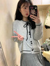 FSHEmiu系溫柔蝴蝶結針織開(kāi)衫女韓版簡(jiǎn)約百搭圓領(lǐng)毛衣外套軟糯針織衫 灰色 L 建議105-115斤 曬單實(shí)拍圖