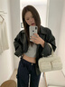 夏雨瑤黑色皮衣外套女2025春季港風(fēng)復(fù)古寬松短款小個(gè)子大碼機(jī)車夾克 黑色 (春秋單款) M 105-125斤 曬單實(shí)拍圖
