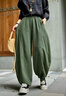 蘑菇同學(xué)大碼棉麻褲闊腿褲女春季棉麻垂感燈籠褲女春夏休閑褲寬松哈倫長(cháng)褲 綠色 M 建議85-100斤 曬單實(shí)拍圖
