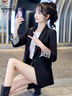 啄木鳥(niǎo)職業(yè)小西裝外套女2025春秋新款大尺碼寬松200斤休閑短款西服上衣 黑色 M 80-100斤 曬單實(shí)拍圖