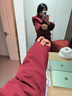 雪中飛女士羽絨服中長款連帽休閑大口袋牛角扣秋冬新款加厚保暖防寒外套 紅色 L (170) 曬單實拍圖