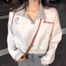Jret2025春秋新款短款衛(wèi)衣女學(xué)生復(fù)古翻領(lǐng)寬松套頭字母刺繡長(zhǎng)袖上衣 白灰色 M 建議(90-105斤) 曬單實(shí)拍圖