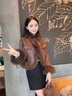 布力潘皮毛一體羽絨服女濃郁熱可可冬季新款狐貍毛皮草外套短款機車(chē)風(fēng) 棕色 S 100斤以下 曬單實(shí)拍圖