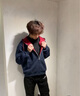 ICH MODE美式慵懶chic外套女款2025年春季新款百搭連帽開(kāi)衫衛衣男 藏青色 M 曬單實(shí)拍圖