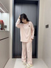 Teenie Weenie女童家居服套裝小熊2025春夏季情侶睡衣休閑刺繡睡衣女舒適家居服 珍珠粉 S 曬單實(shí)拍圖