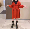 G.DUCKKIDS小黃鴨女童毛衣連衣裙秋冬裝兒童紅色新年公主裙中大童過(guò)年針織裙 紅色 110 cm 曬單實(shí)拍圖