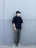 凱瑞姆科羅日系復(fù)古短袖男士襯衫2025夏季潮牌寬松大碼方領(lǐng)休閑戶外工裝襯衣 黑色 XL 曬單實拍圖