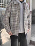 茱艾爾醉檀男裝千鳥(niǎo)格總裁夾克小香風(fēng)春秋季痞帥復古外套男士休閑上衣潮 灰白色 M /建議90-105斤 曬單實(shí)拍圖